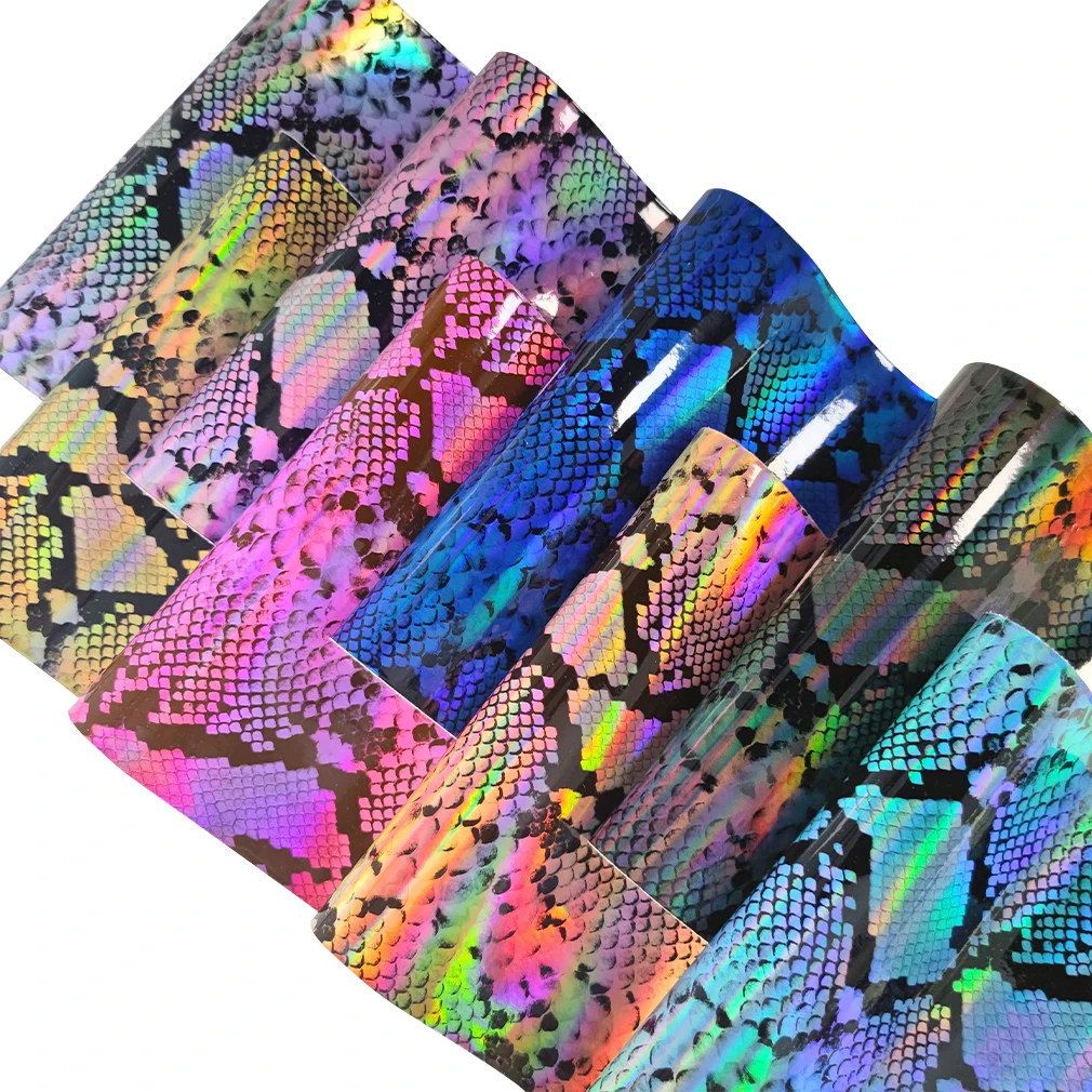 XHT 46*135CM Snake Skin Holographic Mirror PU Faux Leather Fabric Big Sheet for Making Shoe/Bag/Decoration/DIY Accessories