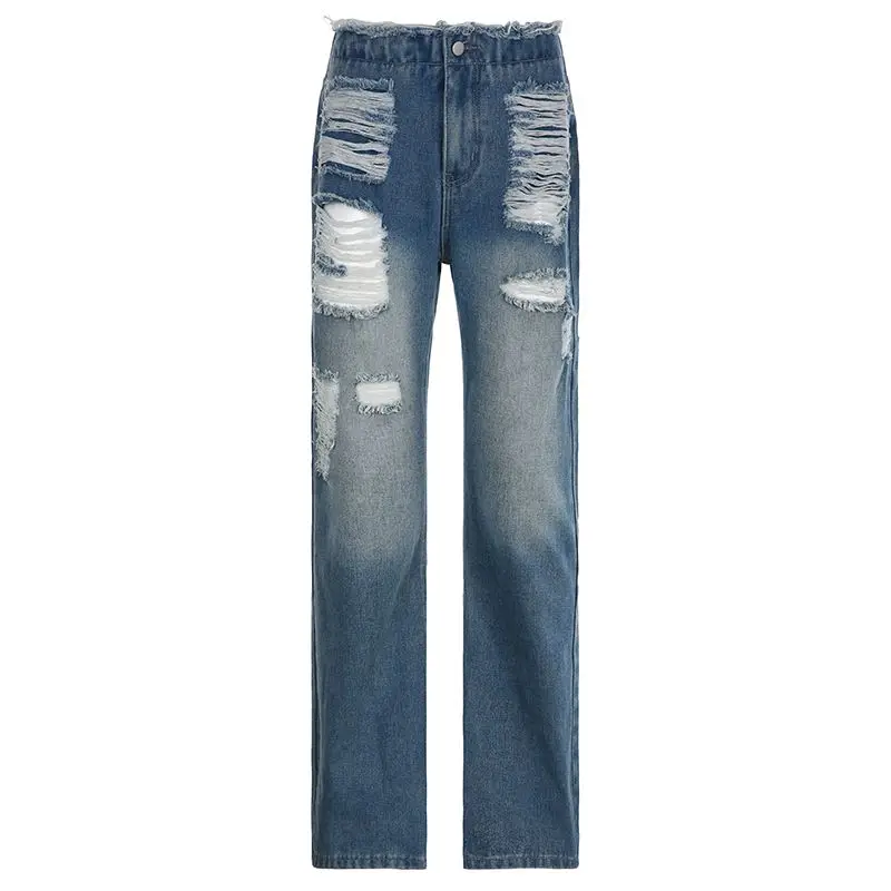 Jeans Loch hohe Qualität hohe Taille Harajuku 2024 neue Hosen Mode Y2k Hosen Frauen gerade Vintage lässige Jeans hose