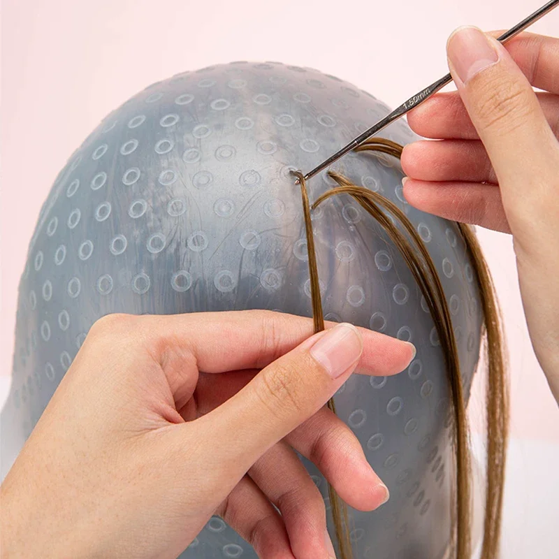 Image of 1Set Salon Silikon Haar Färbung Kappe Mit Haken Nadel Wiederverwendbare Haar Sterben Highlight Kappe Hut Friseur Haushalt Styling Werkzeuge