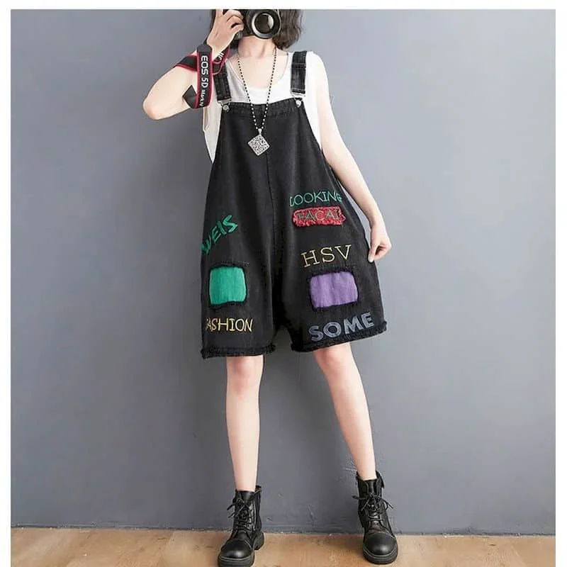 

Denim Jumpsuits for Women Korean Style Vintage Playsuits Wide Leg Pants Loose Trousers Oversized Overalls for Women Clothes