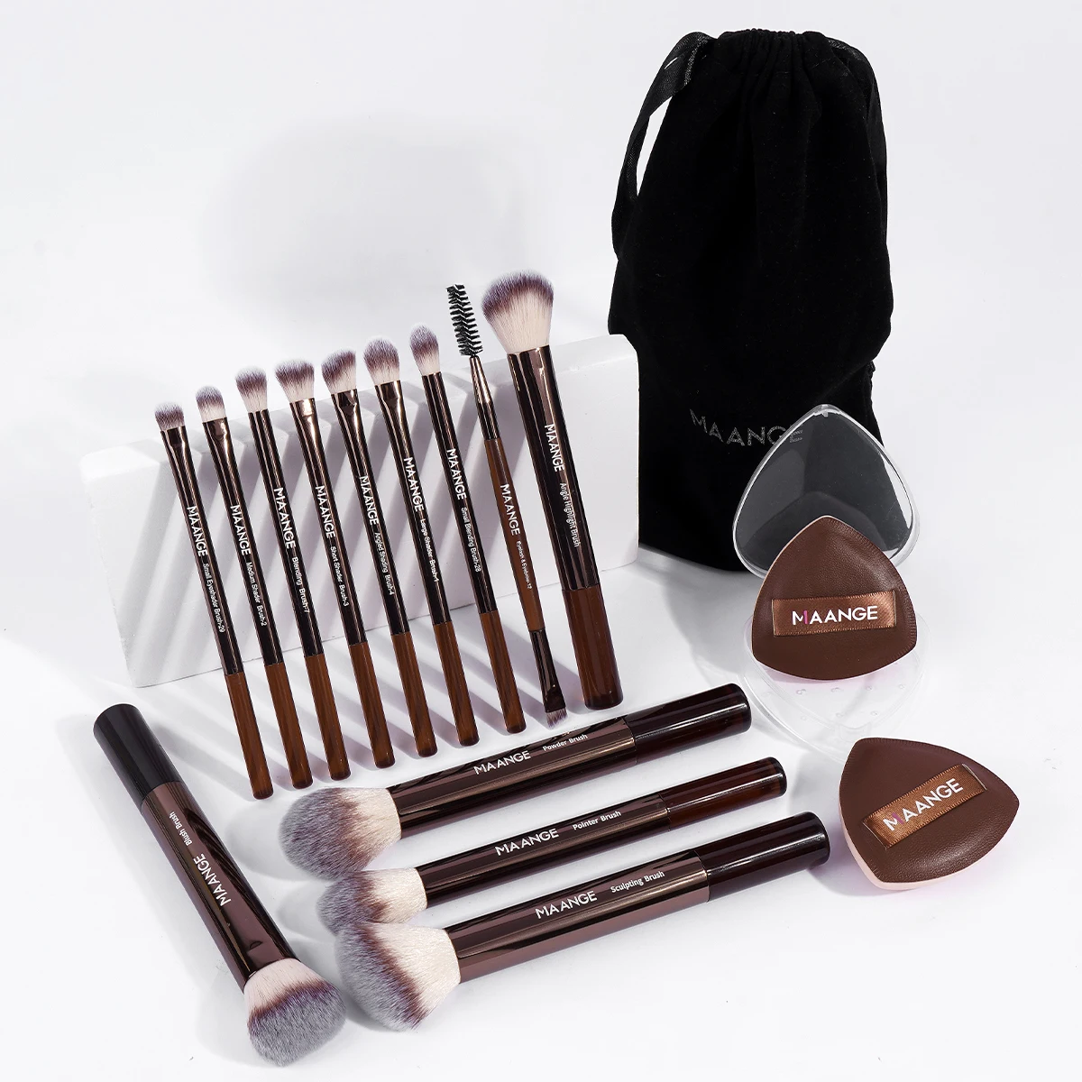 16pcs Makeup Tool Kit 13pcs Makeup Brushes Set Foundation Powder Blush Eyeshadow Brush 2pcs Air Cushion Puff Beauty Blending Kit