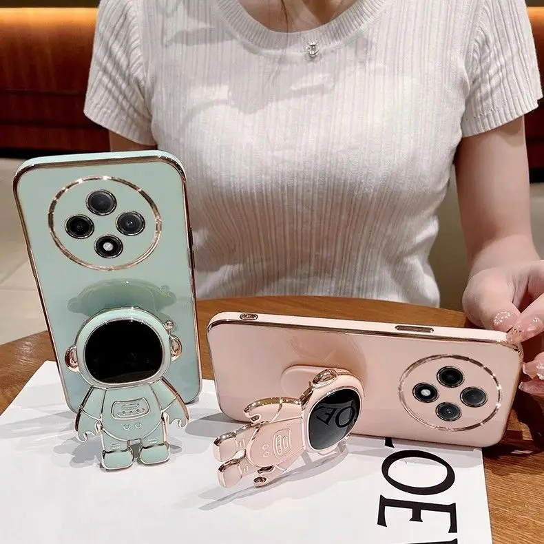 Astronaut Case For OPPO Reno 12 F Luxury Electroplating TPU Soft Back Cover For OPPO Reno12 F Cute Shockproof Bumper Funda