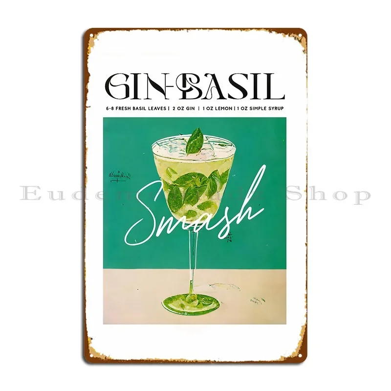 Gin Basil Smash Retro Cocktail Metal Plaque Plaques Funny Designing Cinema Designer Tin Sign Poster