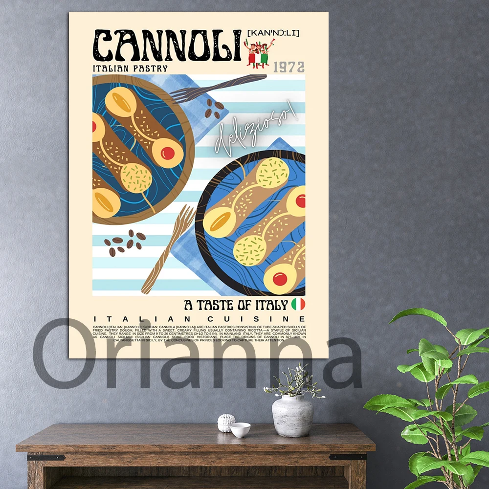 Cannoli Poster Vintage Style Italian Pastry Cuisine Wall Art,Modern Kitchen Decor,Retro Food Print,Italy Culinary Dessert Poster