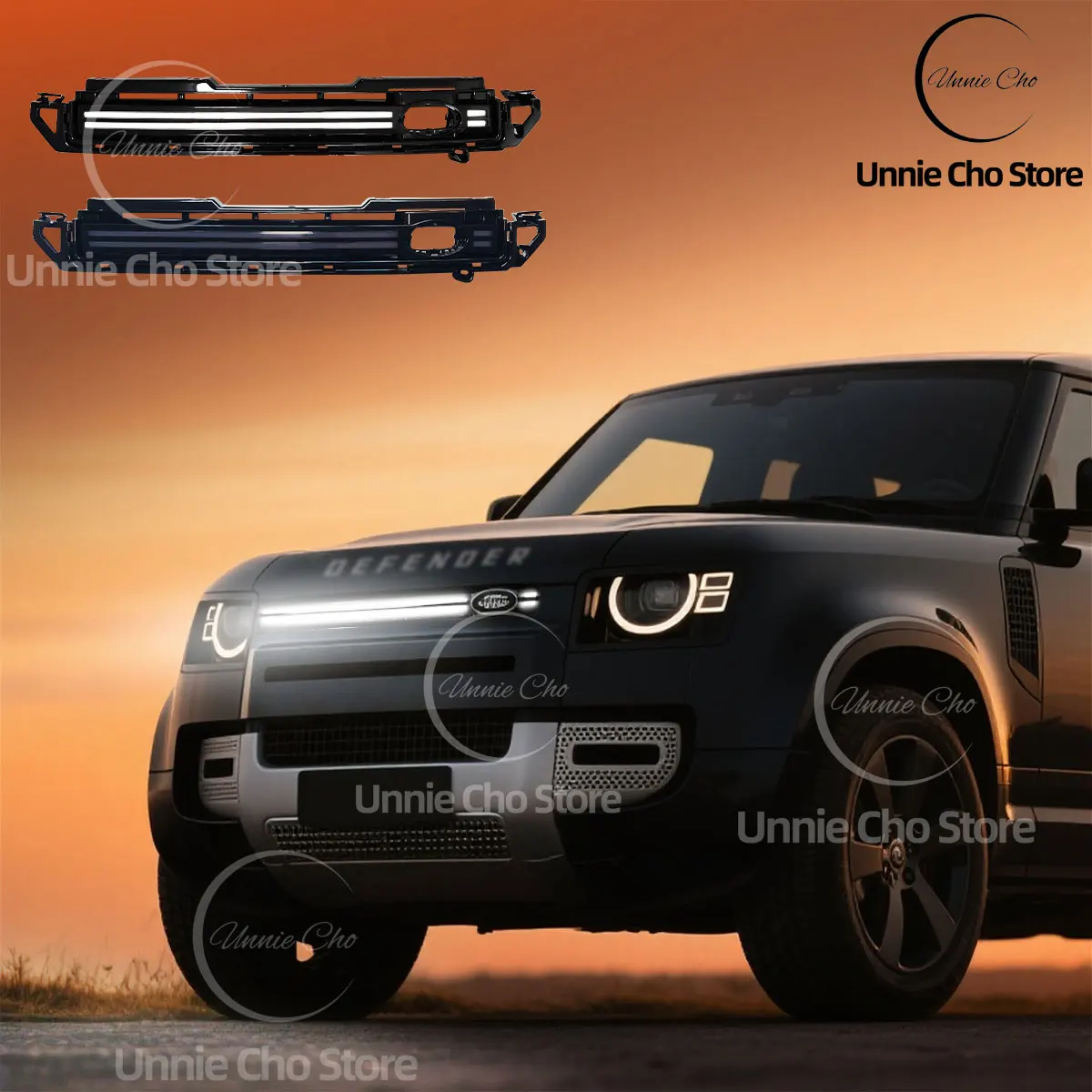 

For Land Rover Defender 20-25 90 110 130 Front Bumper Grill Car Ventilation Grille with LED Dynamic Running Light