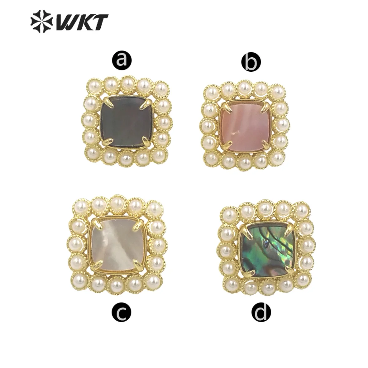 WT-MPE119 Exquisite Square Natural Shells Pearl Paved Earrings Studs For Women Daily Commuter Simple Accessories