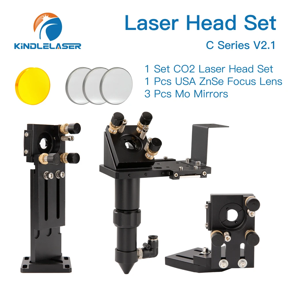

Kindlelaser C Series CO2 Laser Head set with Znse Focus Lens D18 FL38.1 D20FL50.8 63.5 101.6mm Dia.25 Mo Mirror for Laser Cutter