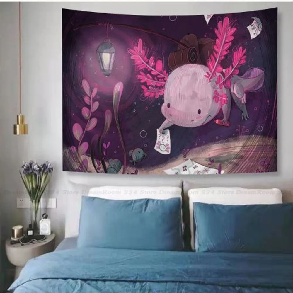 Cute Axolotl Tapestry Tapestry Art Printing Indian Buddha Wall Decoration Witchcraft Bohemian Hippie INS Home Decor