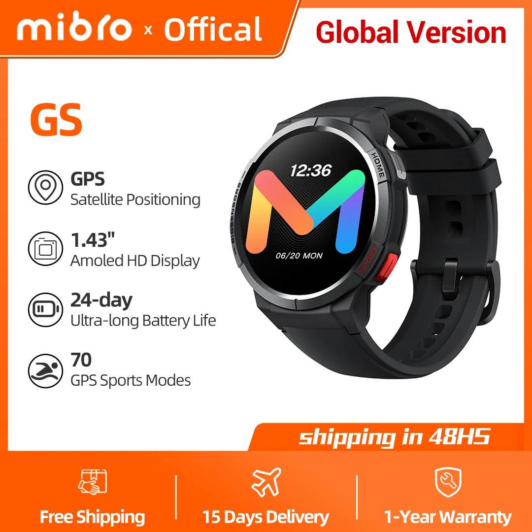 Mibro GS Smartwatch GPS Positioning 460mAh Battery AOD 1.43Inch AMOLED HD Screen 5ATM Waterproof Sport Men Women Smart Watch