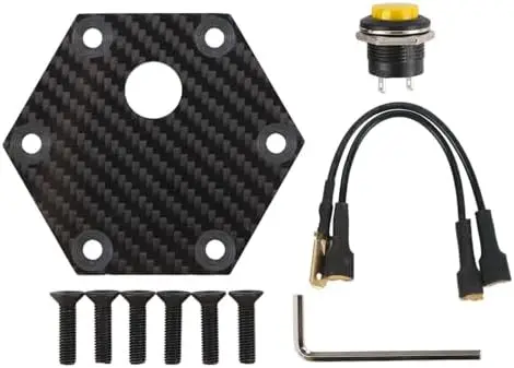 

6-Hole Aluminum Carbon Fiber Steering Wheel Horn Cover - Yellow