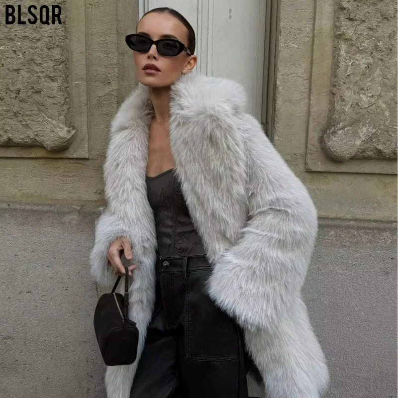

Windproof Women Winter Artificial Fur Overcoat Multicolor Elegant Long Hair Lady Eco Fur Jacket Thickened Warm Female Fur Coat