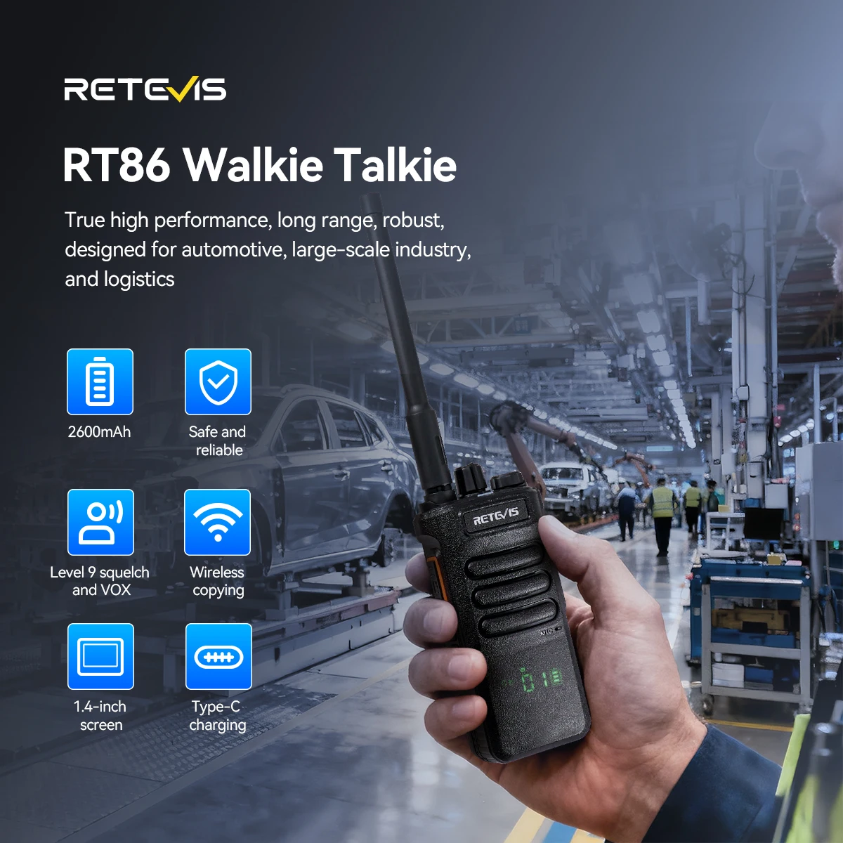 Radiotelefon Retevis RT86 Profesjonalne Radio Dwukierunkowe Dalekiego Zasięgu z Komunikacją Type-C do Użytku…