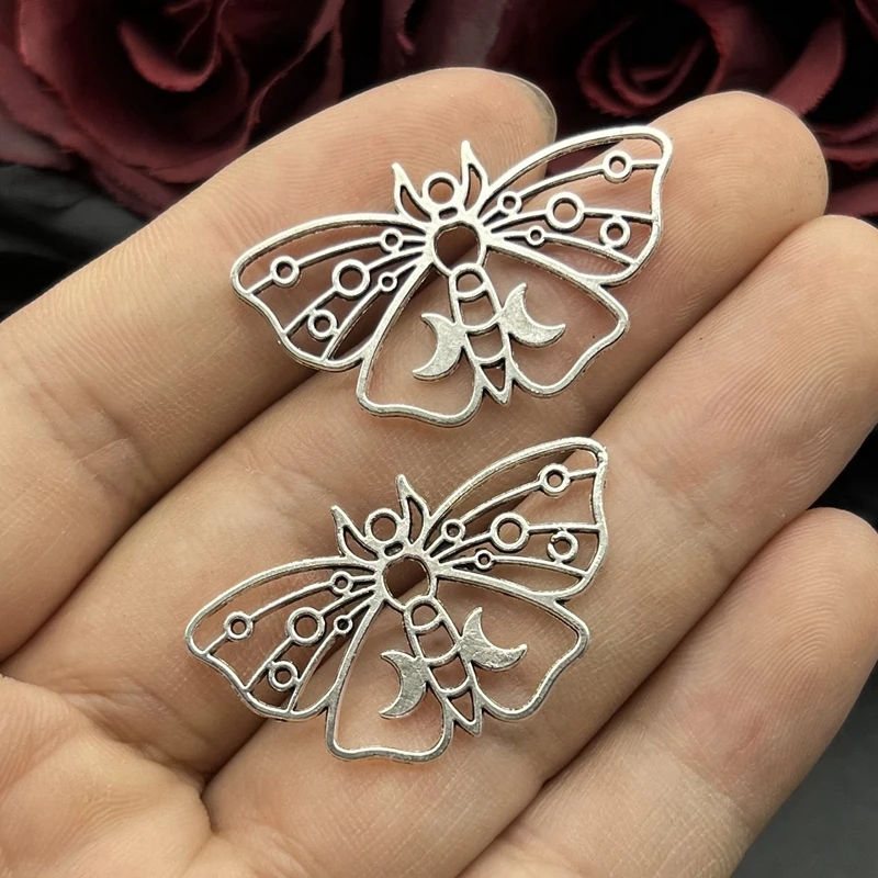 8pcs 37*22mm Luna Moth Charms,Crescent Moon on Moth Charm Pendant Designer Charms Fit Jewelry Making DIY Jewelry Findings