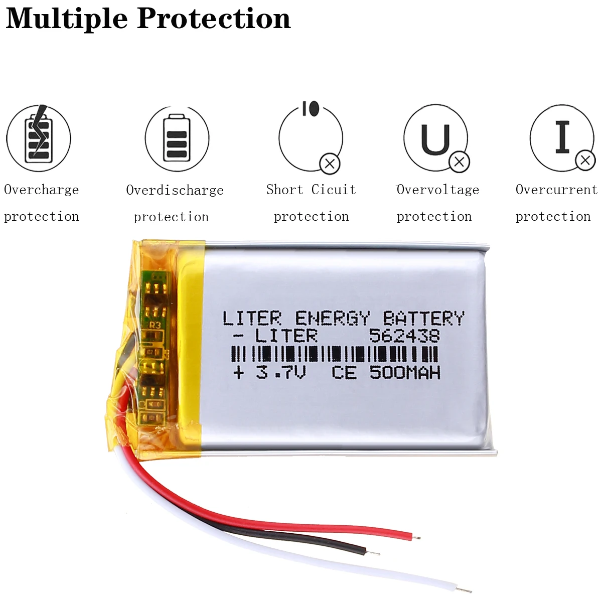 1.25 MM three stitches 3.7V,500mAH 562438 (polymer lithium ion / Li-ion battery ) for Smart watch,GPS,mp3,mp4,cell phone,speaker