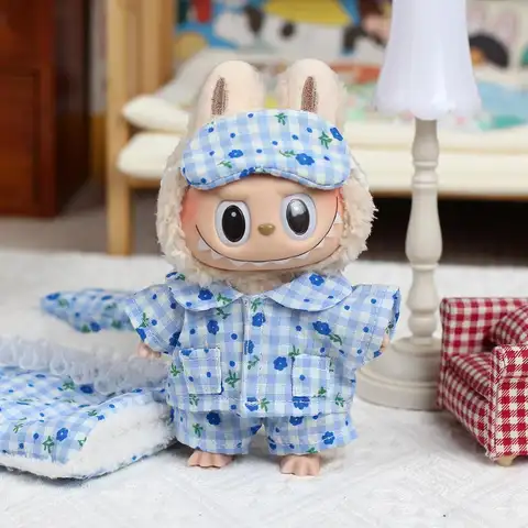 Mini vêtements de poupée en peluche de 17cm, accessoires de tenue pour corée Kpop Exo Labubu idole, pyjama floral à carreaux, vêtements cadeau