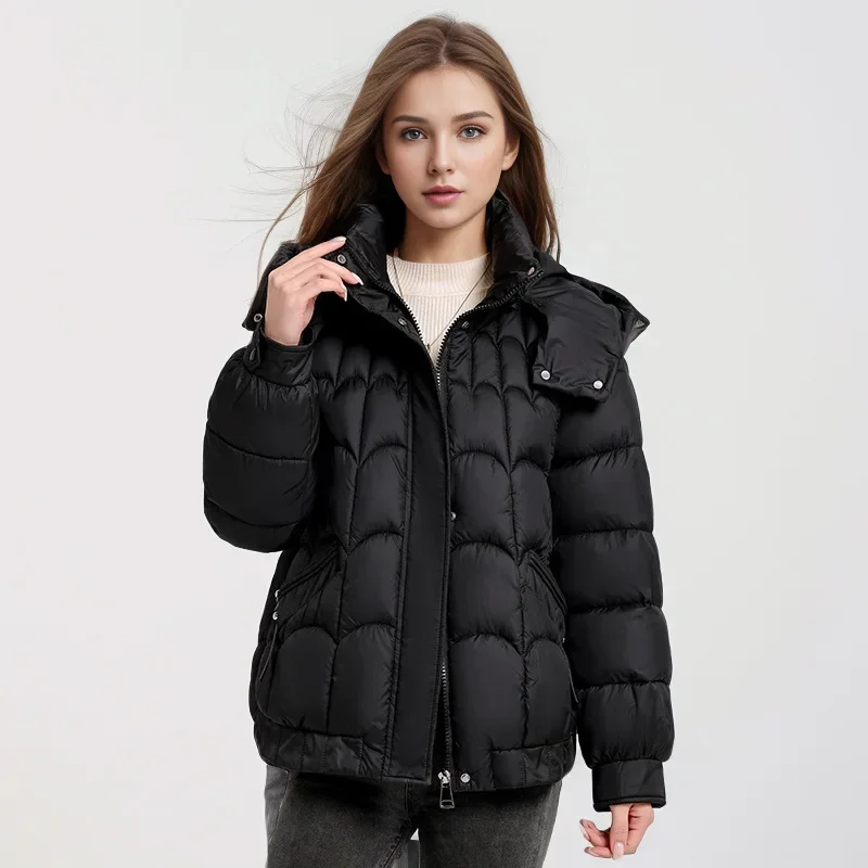 2024 New Winter Puffer Jacket Woman Fashion Warm Loose Thick Zipper Sylish Coat Female Hooded Down Cotton Parkas Snow Overcoat