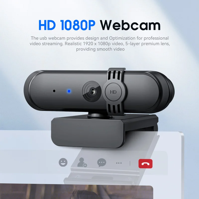 Real 1080P 30fps HD Webcam with privacy cover 2MP Camera with Built-in MIC and USB Type A Interface Driver Free Connection with