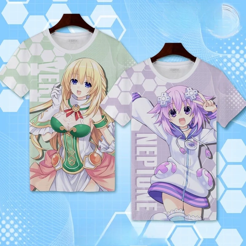 Anime Hyperdimension Neptunia Neptune 3D Print Short Sleeve Street Hip Hop Fashion T-shirt Casual Oversized Cosplay Tees