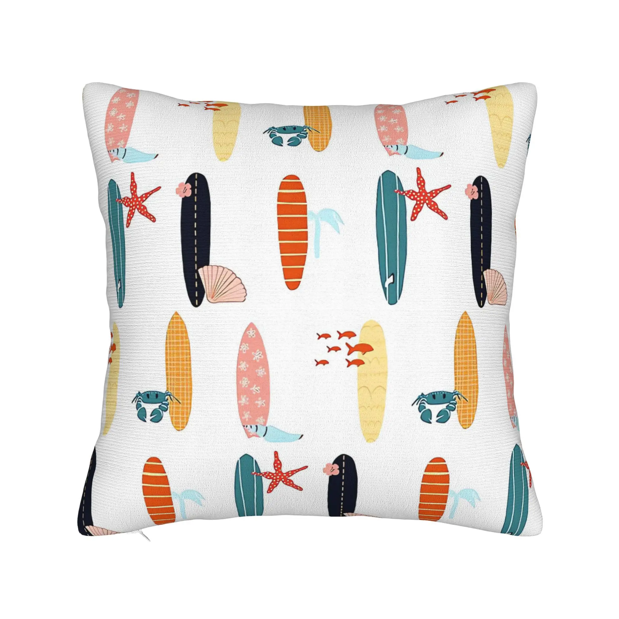 Surfboard Time Themed Decorative Throw Pillow Covers Set for Sofa Bed or Chair - Double Sided Print - Instantly Add Texture and Style to Your Living Space
