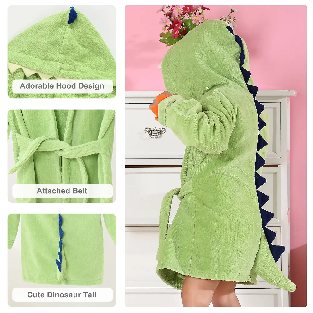 Kids Bath Robe Toddler Cotton Towel Animal Dinosaur Hooded Bathrobe  Soft Cotton Baby Bath Towel Blanket Pajamas Children Winter