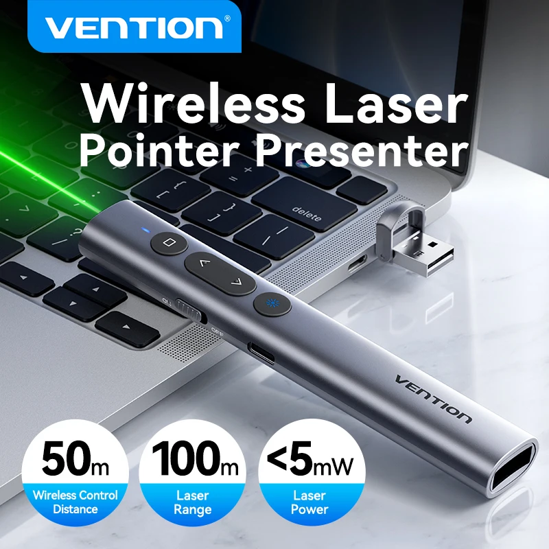 Беспроводная лазерная указка Vention, 100 м, 2,4 ГГц, USB type C