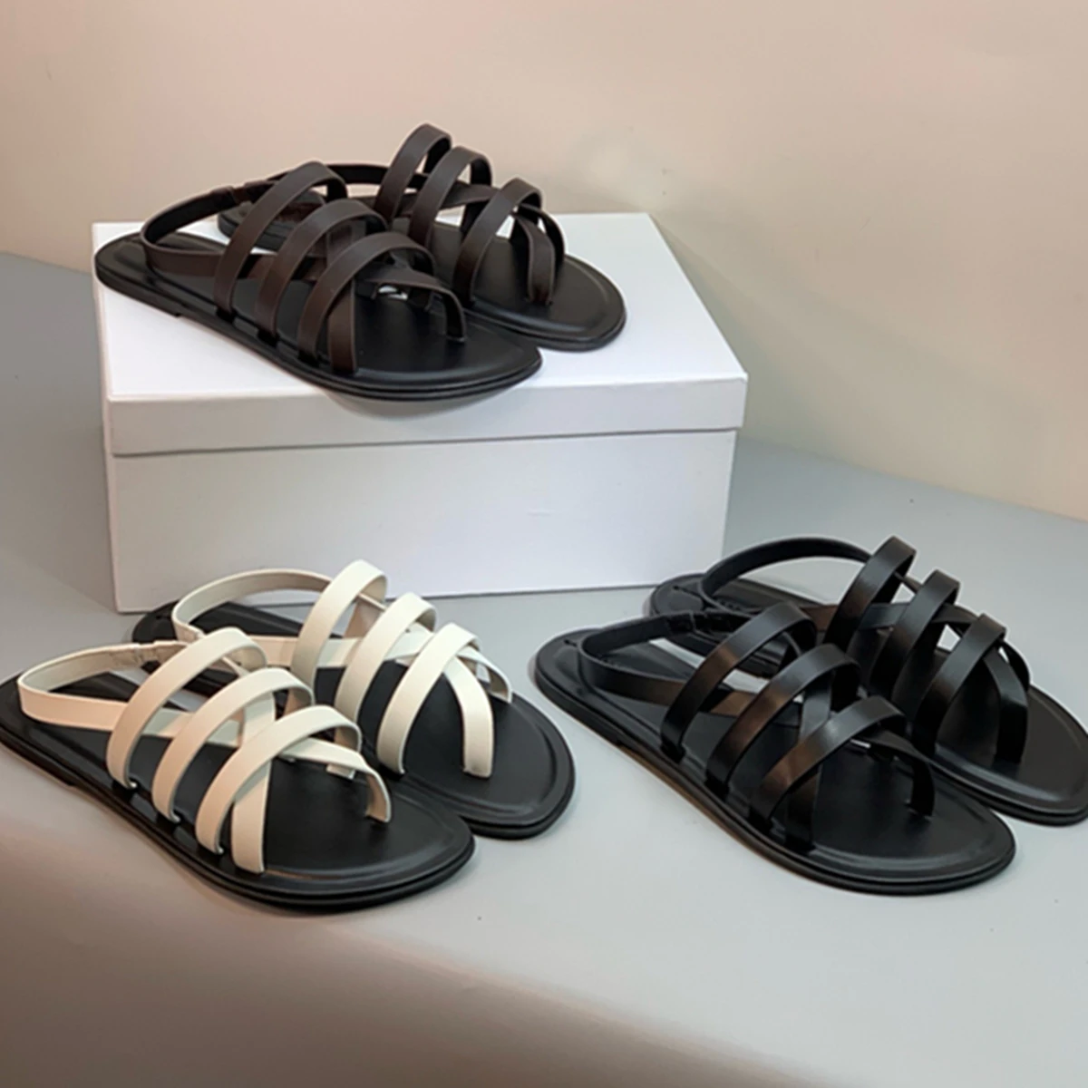 

Maxdutti Minimalist Women's Shoes Summer Sandals Vintage Genuine Leather Roman Sandals Shoes Women Flat Slippers