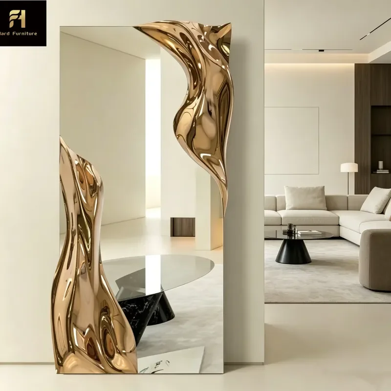 Nordic Creative Art Floor Mirror French Light Luxury Special Shape Design for Hotel Living Room Bedroom Decoration Full