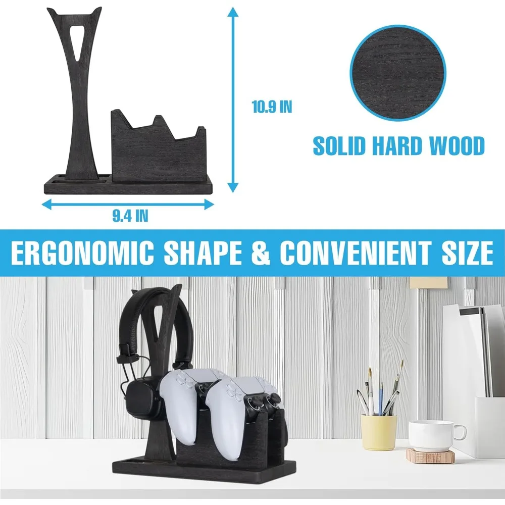 هدية ألعاب للرجال المراهقين منظم وحدة التحكم الخشبية مع حامل سماعة الرأس وحامل وحدة التحكم في الألعاب - فكرة هدية فريدة من نوعها لـ hu