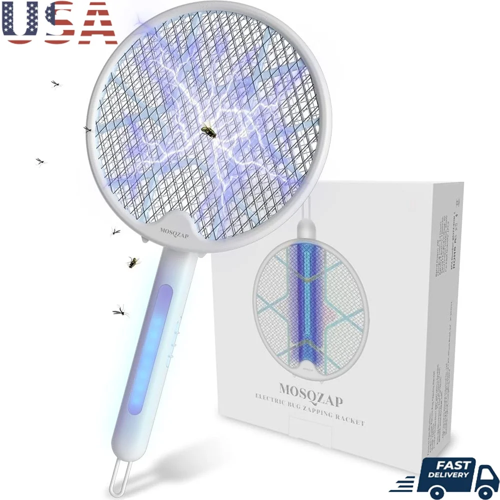 電気バグザッパーラケット折りたたみ式蚊キラー3500ボルトポータブル屋内屋外ハエたたきUSB充電インジケーター付き