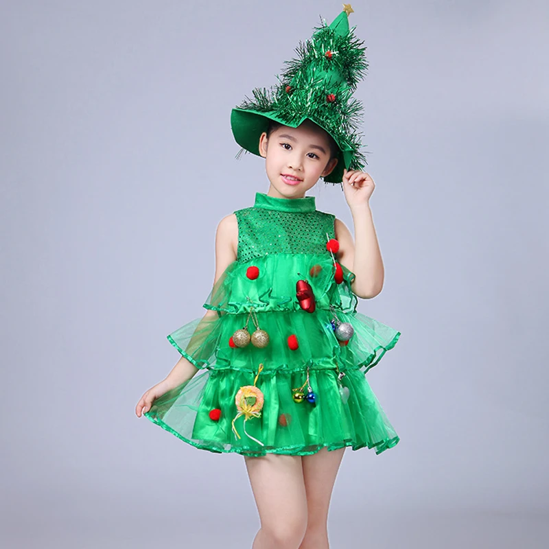 Green Christmas Elf Cosplay Costumes for Children Girls Christmas Tree Kids Festival Elf Santa Claus Birthday Party Dress Up Set