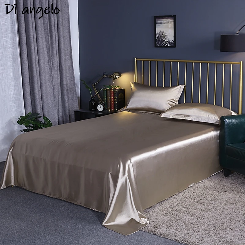 Soft Flat Sheets with Pillow Case, Gold, Solid Color Imitation Bedding, Bed Sheet + Pillowcase, Queen and King Size, # S, 3PCs