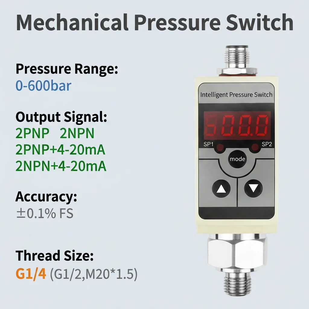 G1-4 25Mpa 2 PNP 4-20mA Intelligent Pressure Switch for Oil Gas Water Air 2 NPN LCD Display Pressure Controller 0-10Mpa 0-60Mpa
