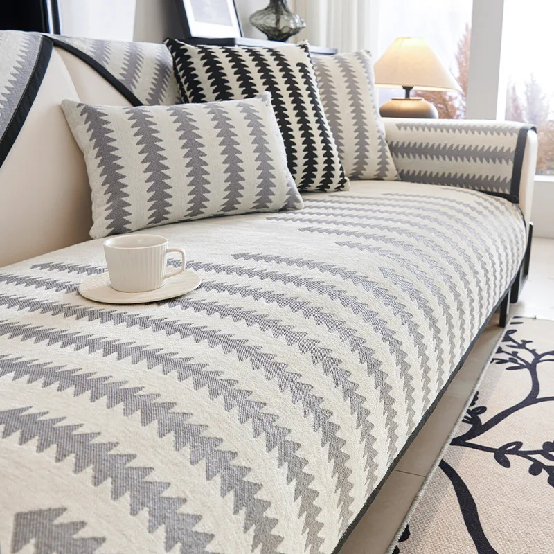 Chenille Geometry Striped Sofa Cover Solid Color Universal for All Seasons Couch Cover Living Room Decoration Non-slip Sofa Mat