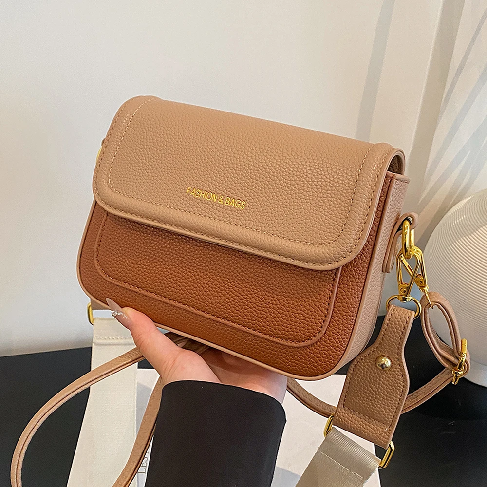 Trendy Contrast Color Square Crossbody Bag for Women Fashion Buckle Zipper Versatile One Shoulder Bags Delicate Underarm Packs