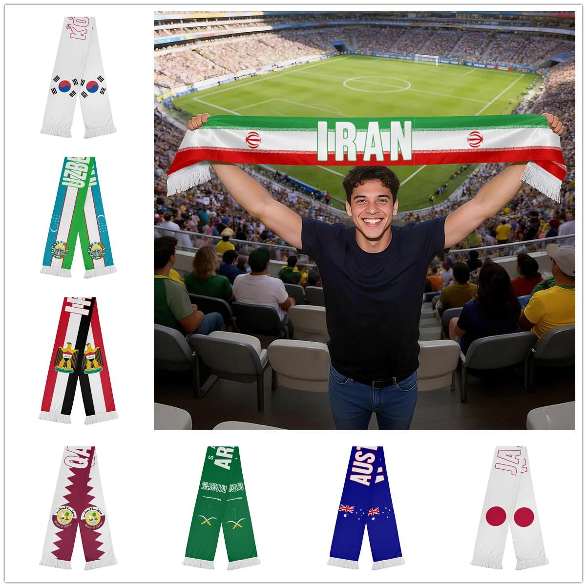 Soccer Fans Scarf Flag of Japan South Korea Iran Australia Saudi Arabia Qatar Uzbekistan Iraq