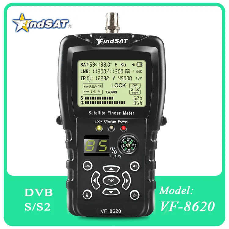 FindSAT-Localizador de satélite VF-8620/S2/S2X 1080P, pantalla LCD de 2,2 pulgadas, con brújula, linterna VS V8 Finder 2