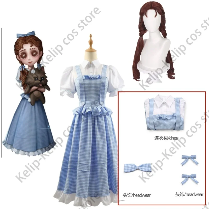

Game Identity ⅤMemory Dorothy Little Girl Cosplay Costume Edgar Valden Wig Blue Lattice Dress Woman Lovely Birthday Party Suit