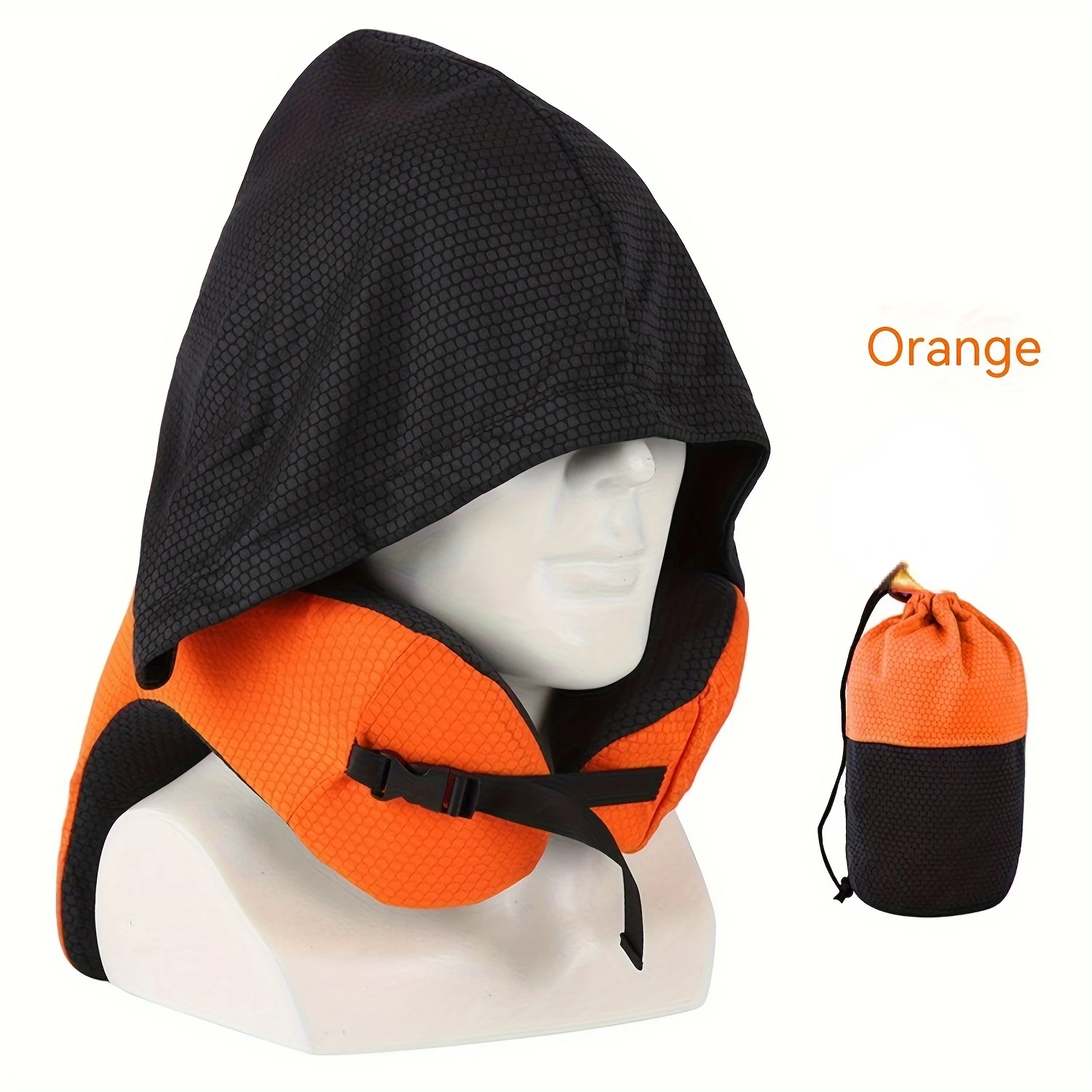 

1pc Hooded U-Shape Memory Foam Travel Neck Pillow - Adjustable Support, Drawstring Carry Bag - Ideal for Flights, Road Trips, Of