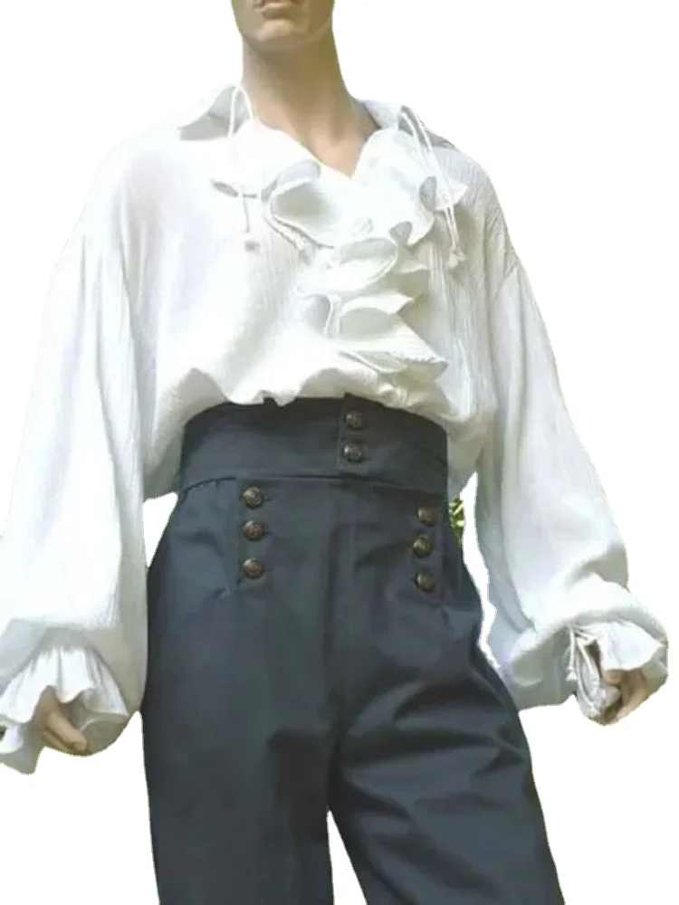 Wiktoriańskie długie spodnie w stylu Vintage Steampunk gotycki poeta muszkieter renesansowy pirat falbana falbany z przodu męskie damskie