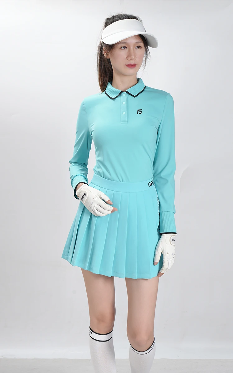 Golfist Spring and Autumn Women's Long Sleeve Golf Women's Set High Elasticity T-shirt Collar Top Skirt Quick Drying Pants Skirt