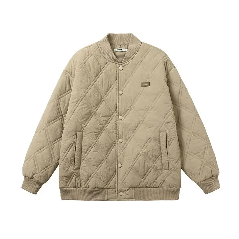 جواكت شتوية للرجال بياقة واقفة وشبكة ماسية سميكة ودافئة سترات عالية الجودة بلون سادة سترات دافئة واحدة الصدر