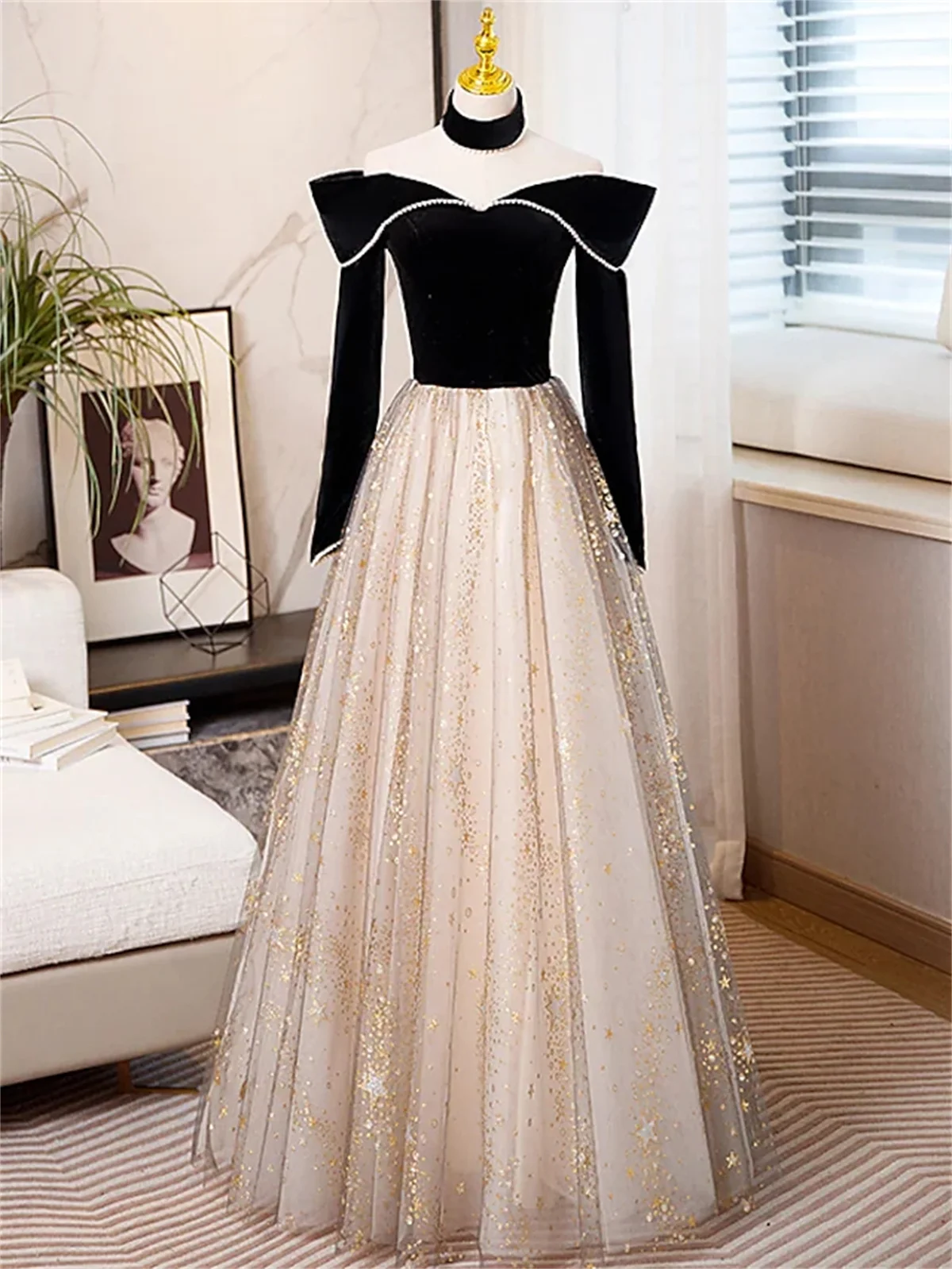 A-Line Prom Dresses Sparkle/Shine Engagement Floor Length Long Sleeve Sweetheart Tulle With Sequin 2023 New Serene Hill 	 이브닝