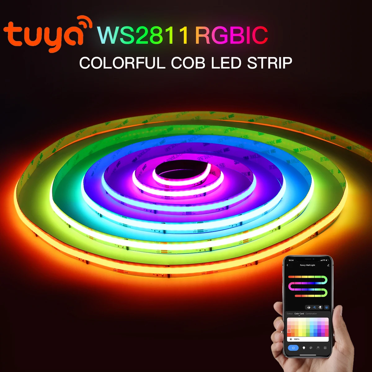 

WS2811 COB RGBIC Pixels LED Strip Wifi Work for Tuya Smart Life Individually Addressable Light Smart Dream Color Light DC12V