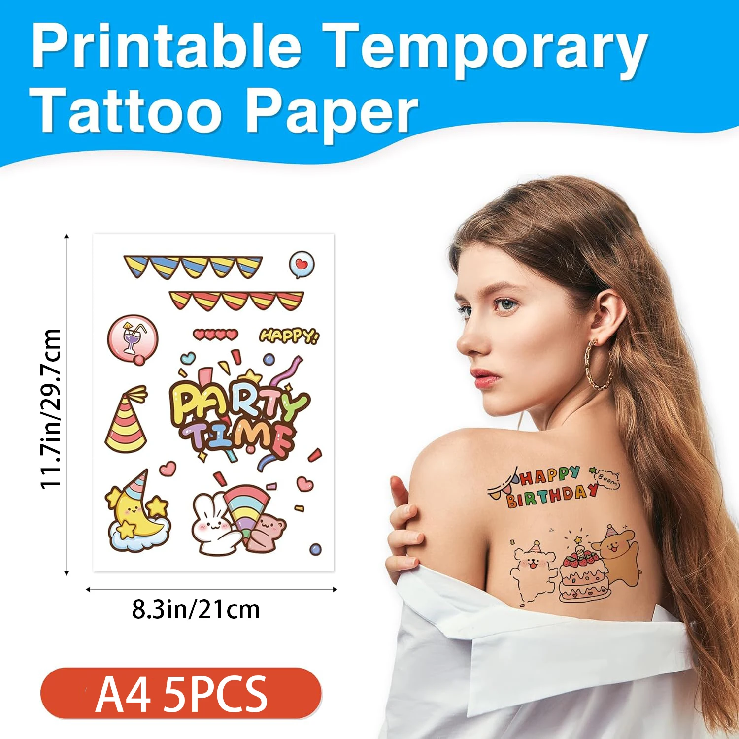 Temporary Tattoo Paper for INKJET/Laser Printer, Tattoo Sticker 8.3"X11.7", DIY Personalized Clear Hydrographic transfer Paper image 2