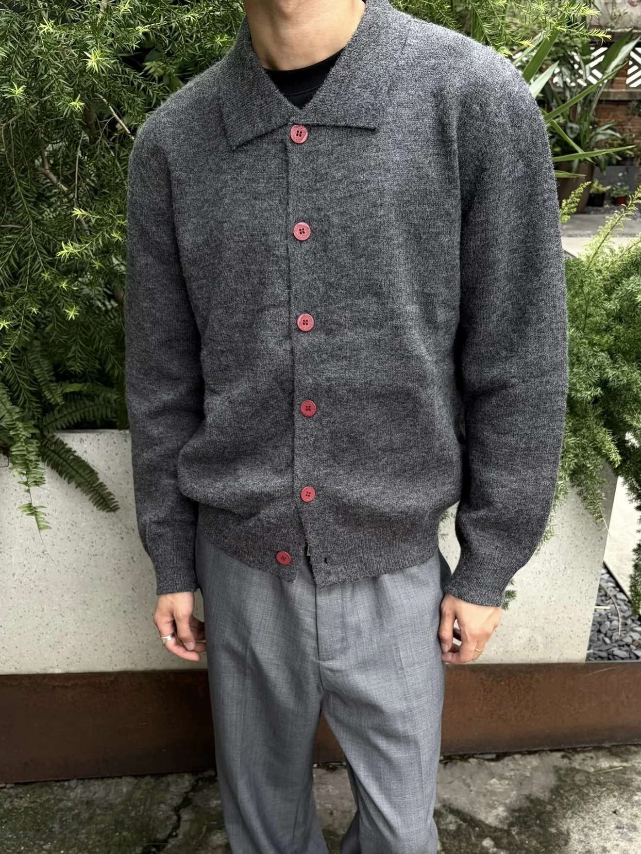 

Red Button Knitted Cardigan Men's Casual Wide Collar Sweater Autumn Winter Versatile Loose Fit Comfortable ort Wide Collar ...