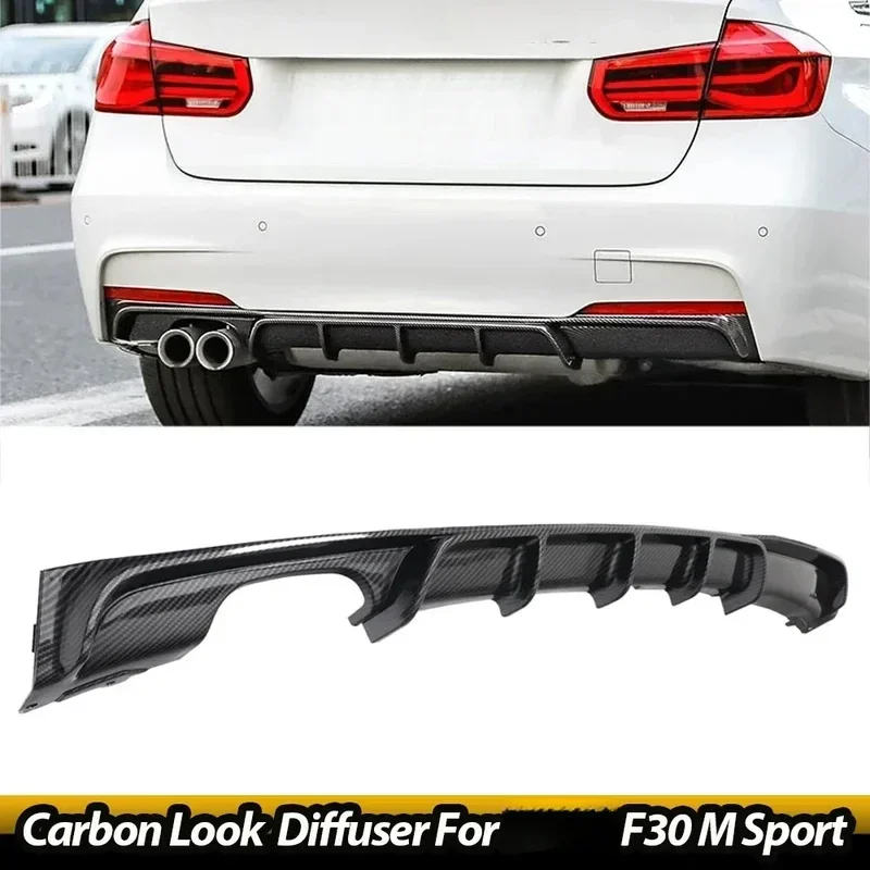 KQX Gloss Carbon Fiber Look Rear Bumper Diffuser Splitter Spoiler For F30 F31 320i 325i 328i 335i With M Sport Bumper 2012 To 20