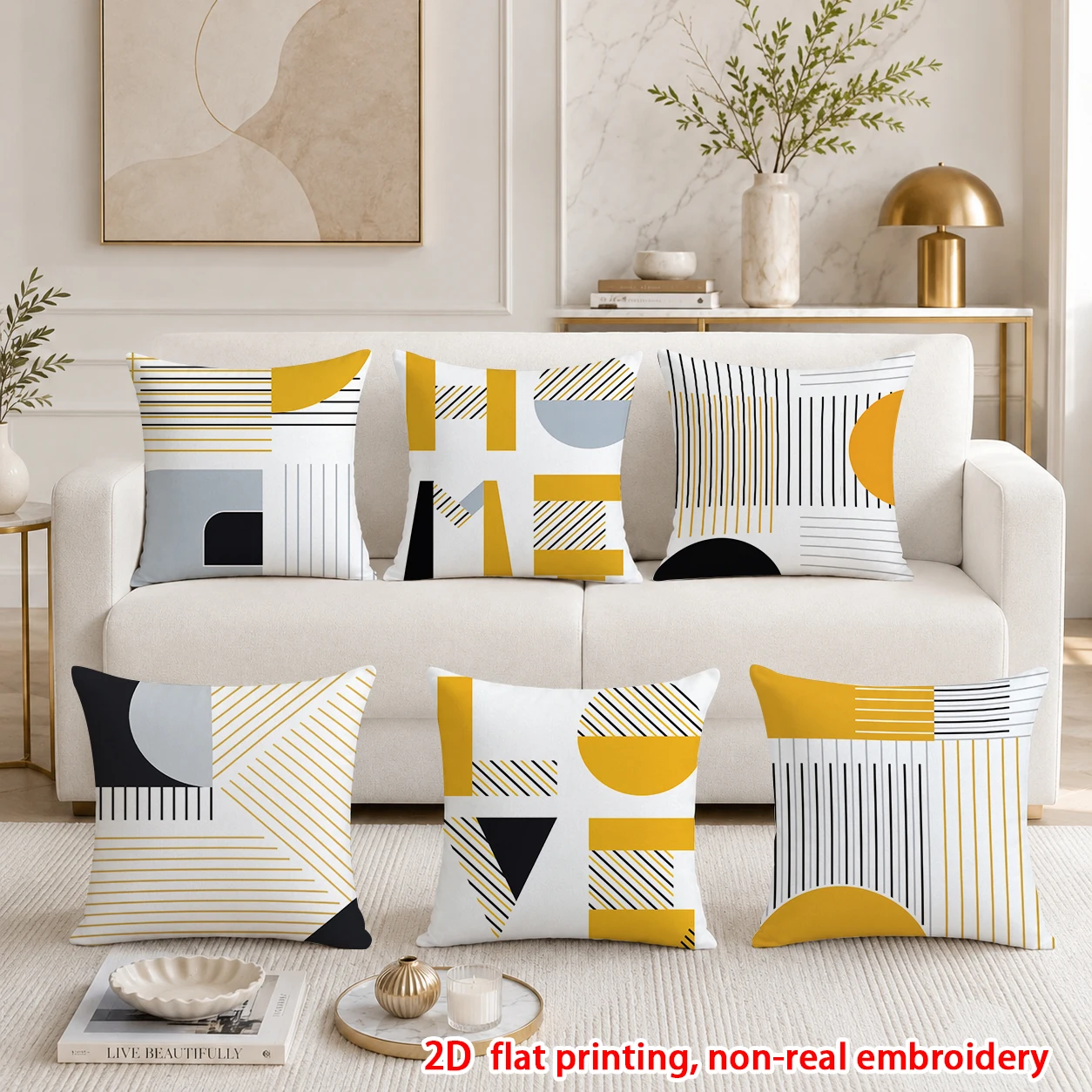 6pcs  Set of 6 Modern Geometric Throw Pillow Covers Yellow Black Grey Abstract Cushion Cases for Sofa Bedroom Living Room view 5