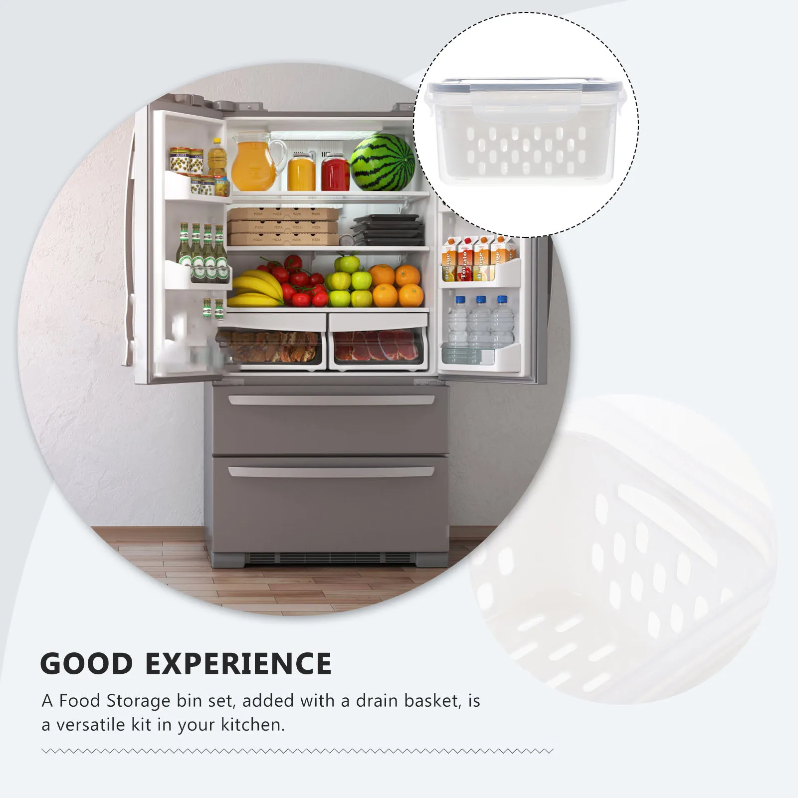 

Drain Basket Storage Box Fridge ganizer Large Capacity Fruit Container Transparent Double Bin Food Grade Safety Airtight