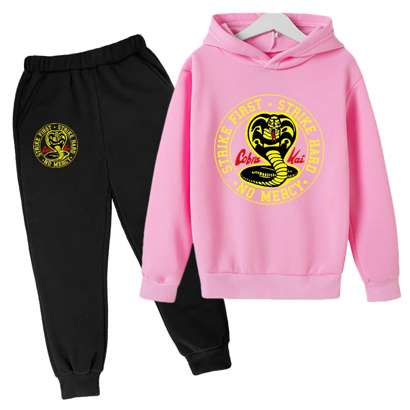 Kids Spring Autumn Casual Cobra Kai Long Sleeve Pullover 2pcs Hoodie+Jogging Pants Tracksuit 3-4 Years Girls Boys Clothes Sets