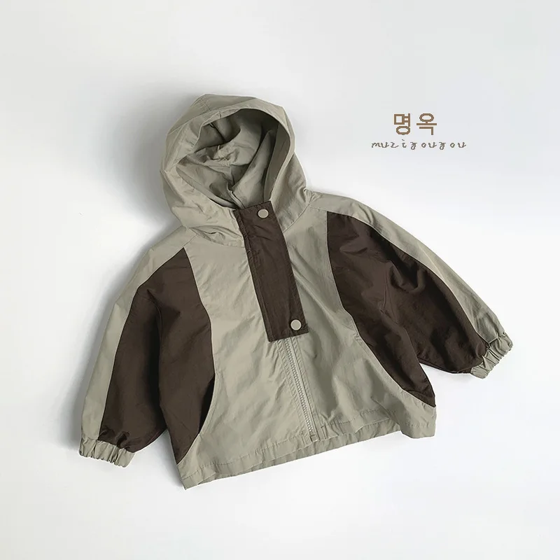 ฤดูใบไม้ผลิฤดูใบไม้ร่วงเด็กแจ็คเก็ต 1-8Y ชาย Patchwork Hooded Zipper เสื้อลําลองเกาหลีเสื้อเด็กวัยหัดเดิน ...